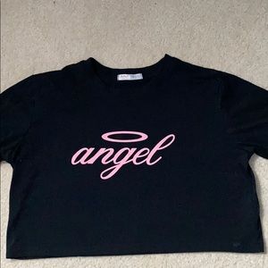 Black crop top with pink writing💗